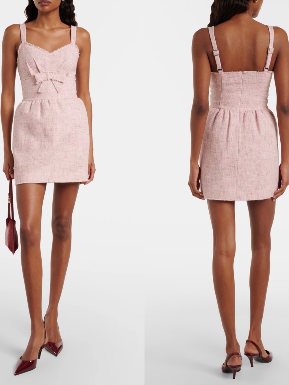Shushu Tong Bow Tweed Mini Dress Pink Size UK 4 US 0